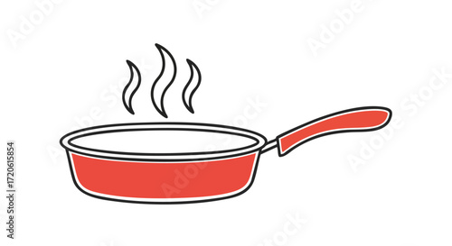 Simple Red Frying Pan with Steam Cooking Illustration