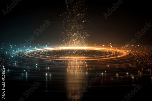 Glowing central podium surrounded by swirling elemental rings in cinematic display