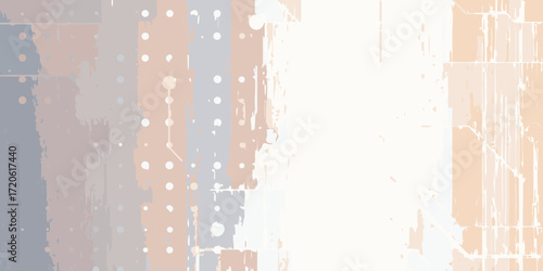 Abstract background with vertical stripes and scattered dots in muted pastel colors