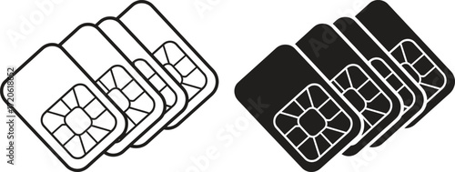 Collection of sim cards in outline and solid black styles