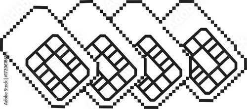 Row of stylized sim cards with dotted outlines and grid pattern