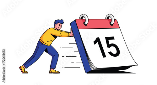 Man Pushing Calendar Deadline Time Management Planning Concept Illustration