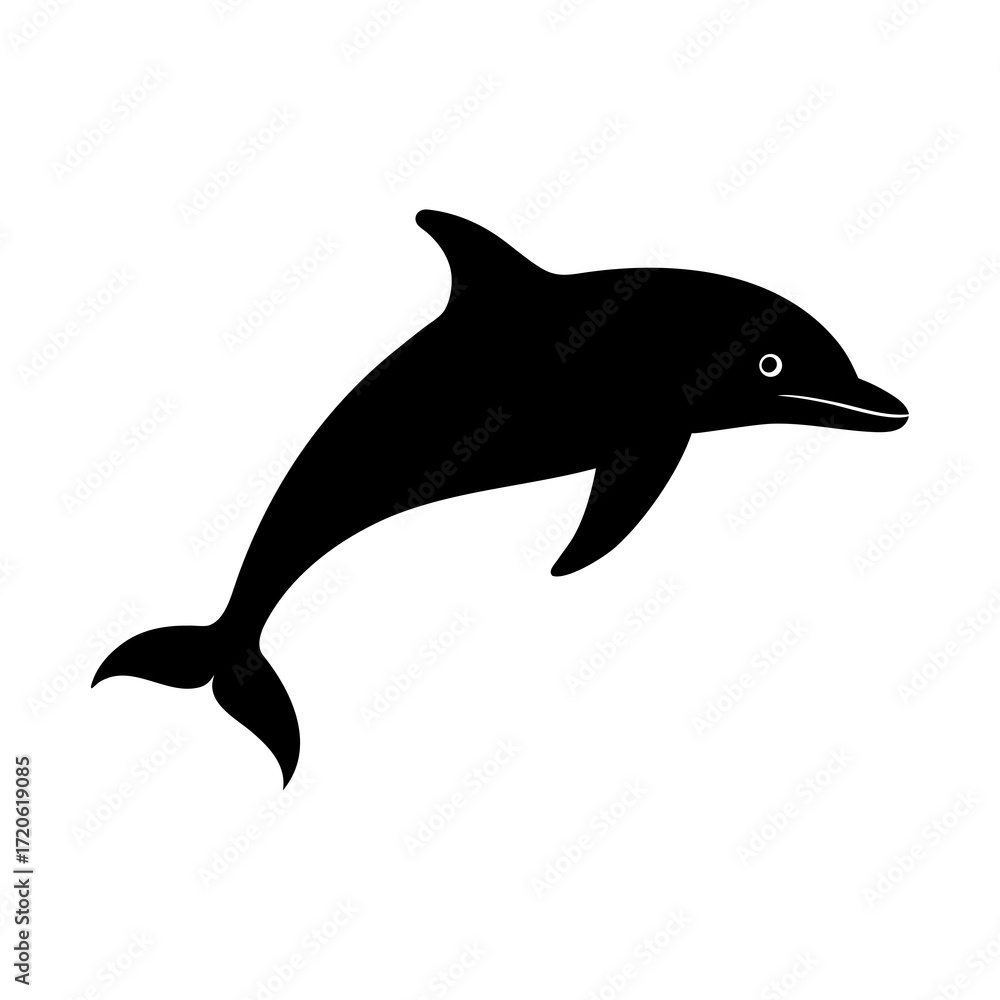 Fototapeta premium Simple black silhouette of a dolphin leaping