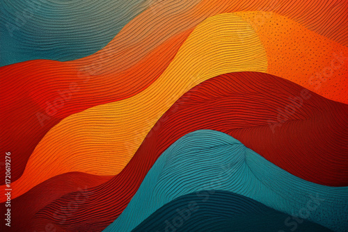 Modern Retro Abstract Wave Pattern with Line Texture, Warm Color Wave Pattern Background