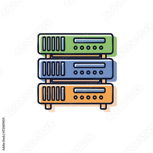 Stack of Servers Data Center Icon Network Technology Hosting Cloud Computing Illustration