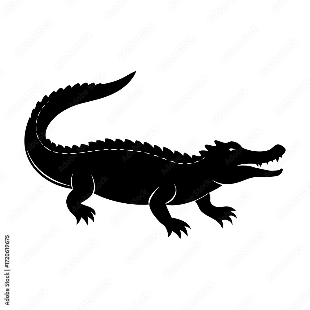 Naklejka premium Black silhouette of an alligator with open mouth and sharp teeth