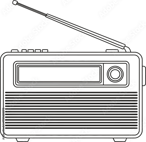 Retro portable radio with antenna and speaker grill line drawing