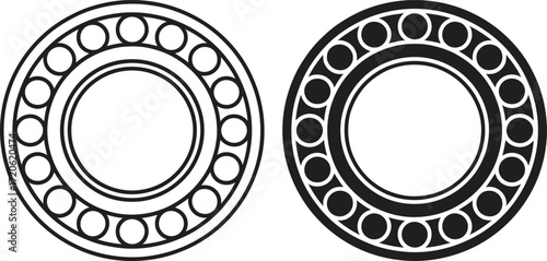 Two ball bearing illustrations one outline one filled black