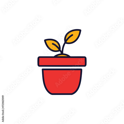 Potted Plant Icon Simple Vector Illustration of a Growing Sprout in a Red Pot