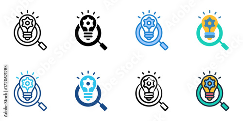 Research and development icon set multiple style collection 
