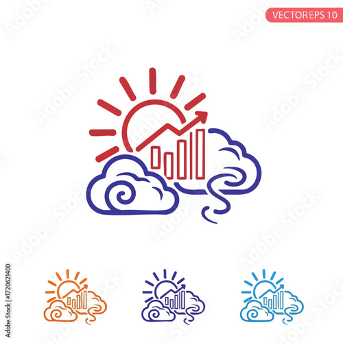 Sun Clouds and Growth Chart Vector Icon of Progress and Success