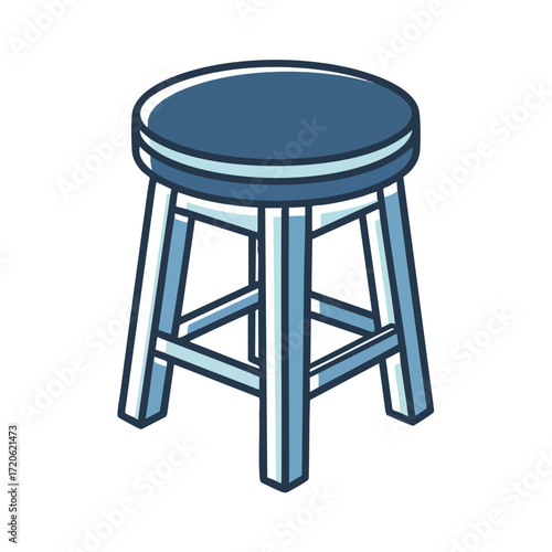 Simple Wooden Stool Clipart Blue and White Round Seat Home Decor Furniture