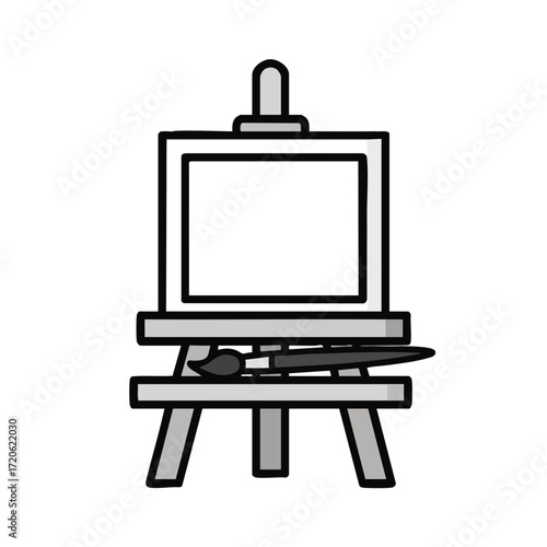 Blank Canvas on Easel with Paintbrushes Artist Supplies Icon
