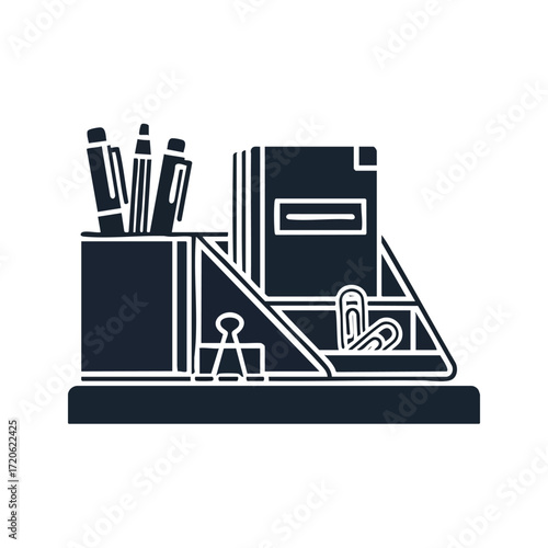 Organized Workspace Desk Organizer with Pens Books and Paperclips