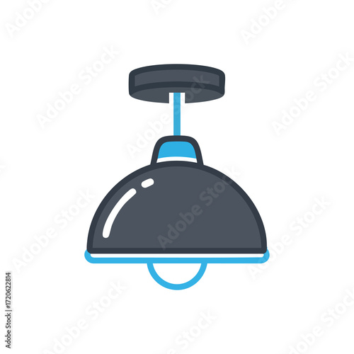 A simple, modern, dark gray ceiling light fixture with a blue accent.