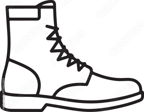 Black and white line drawing of a combat boot