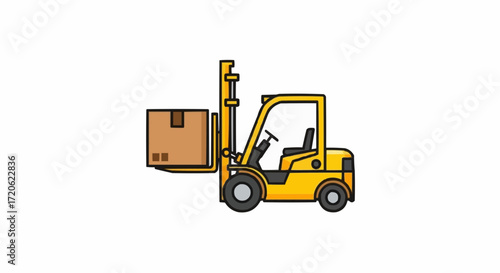 Forklift Lifting Cardboard Box - Industry and Transportation Illustration
