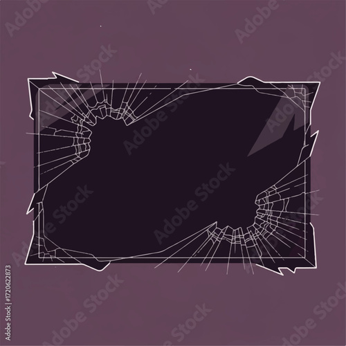 Illustration depicting a shattered rectangular frame with a dark, empty space at its center.