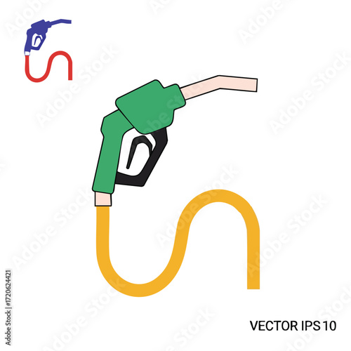 Illustration of a green fuel nozzle with a yellow hose.