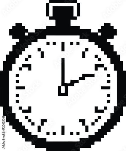 Pixel art stopwatch icon on a white background