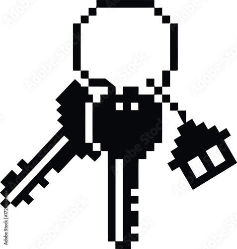 Pixel art illustration of a house key and two other keys on a keyring