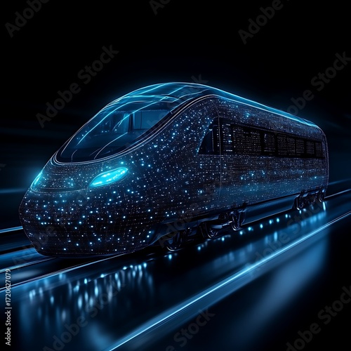 Futuristic train with glowing network design