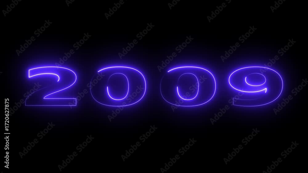 New year 2009 text icon animation glowing neon red and blue color ...