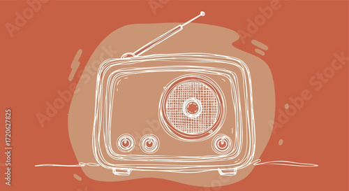 Vintage Radio Illustration Hand Drawn Retro Audio Device