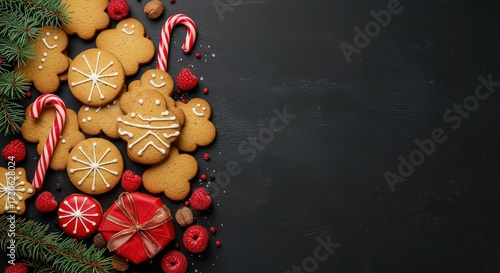 christmas gingerbread cookies on wooden background