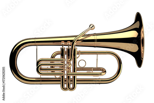Brass euphonium musical instrument detailed view elegant shiny brass metal isolated on transparent background