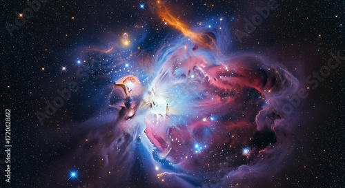 A vibrant display of cosmic nebulae, showcasing swirling hues of vibrant color against a backdrop of countless stars.