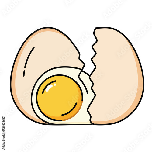 Cracked Egg with Yolk Cartoon Illustration