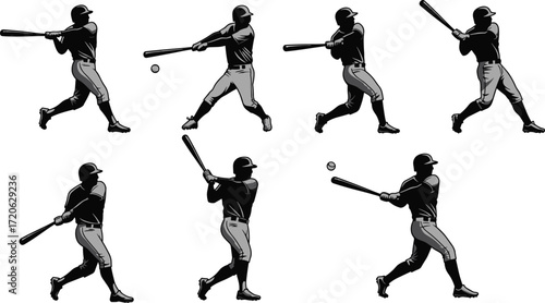 Baseball player silhouette, athlete swinging bat, sports action illustration, professional hitter, batting practice, competitive game, sport training, ball hitting design