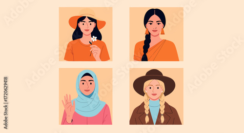 Diverse Women Portraits Cultural Representation in Fashion and Style.