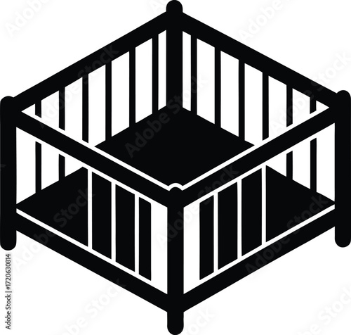 Baby Playpen Enclosure silhouette vector art illustration