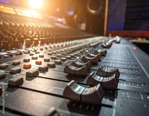 Close Up of Professional Audio Mixing Console in Recording Studio