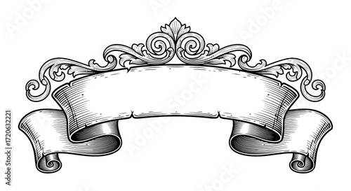 Vintage scroll banner with decorative flourish ornamentation for graphic design projects