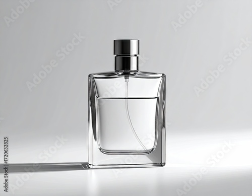 Clear Glass Perfume Bottle on White Background