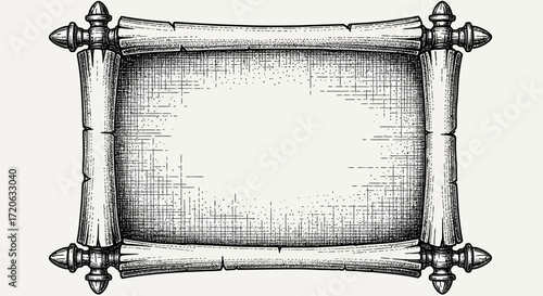 Ornate vintage scroll illustration offering a blank space for historical messages and announcements