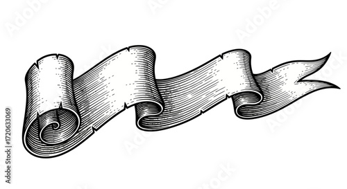 Vintage Scroll Banner Illustration with Engraved Texture for Retro Design Projects