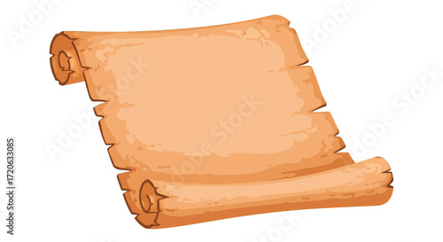 Illustration of an aged paper scroll with curled edges perfect for fantasy themes and backgrounds