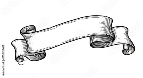 Vintage ribbon banner engraving illustration for decoration or graphic design projects
