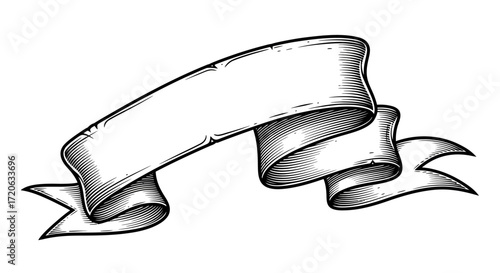 Elegant vintage ribbon banner illustration with engraved style detailing provides a timeless