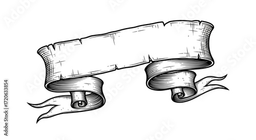 Detailed vintage scroll banner illustration isolated on a clean white background is perfect for