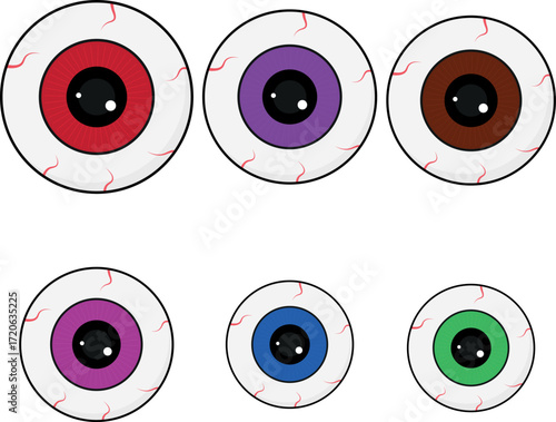 Drawing, illustration clipart of red eyes, dark theme, gothic, eyeball, various colors.