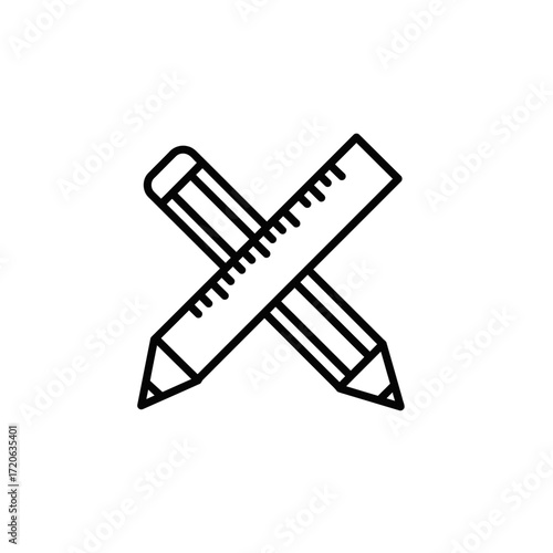 Crossed Pencil and Ruler: Simple Line Art Design.