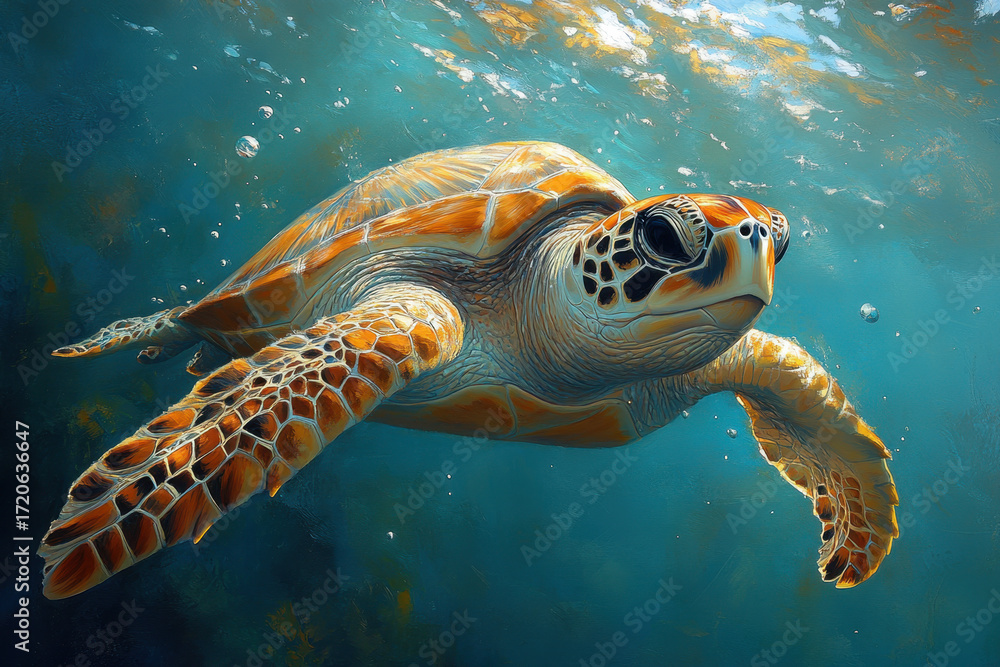 Obraz premium A turtle swimming in the ocean.