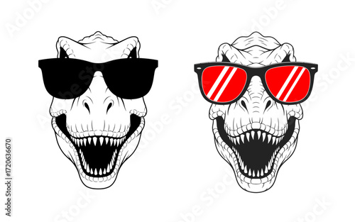Cool Tyrannosaurus Rex Heads Sporting Sunglasses in Black and Red
