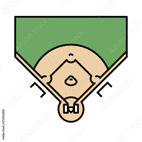 Vector Illustration of a Simplified Baseball Field with Green Outfield and Beige Infield.