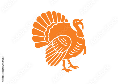 Male turkey  icon. Poultry farming for food production. Raising domestic birds for meat. Turkey for Thanksgiving dinner. Silhouette symbol on a white background. Isolated vector illustration.